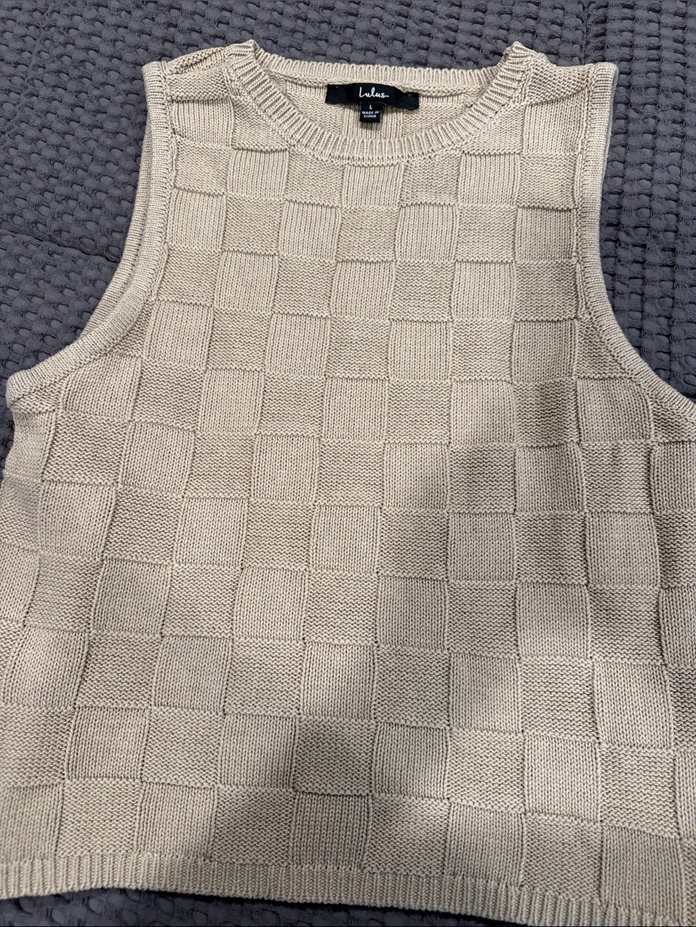 Lulu's women’s Cream Checker Knit Crewneck Sweater Vest
